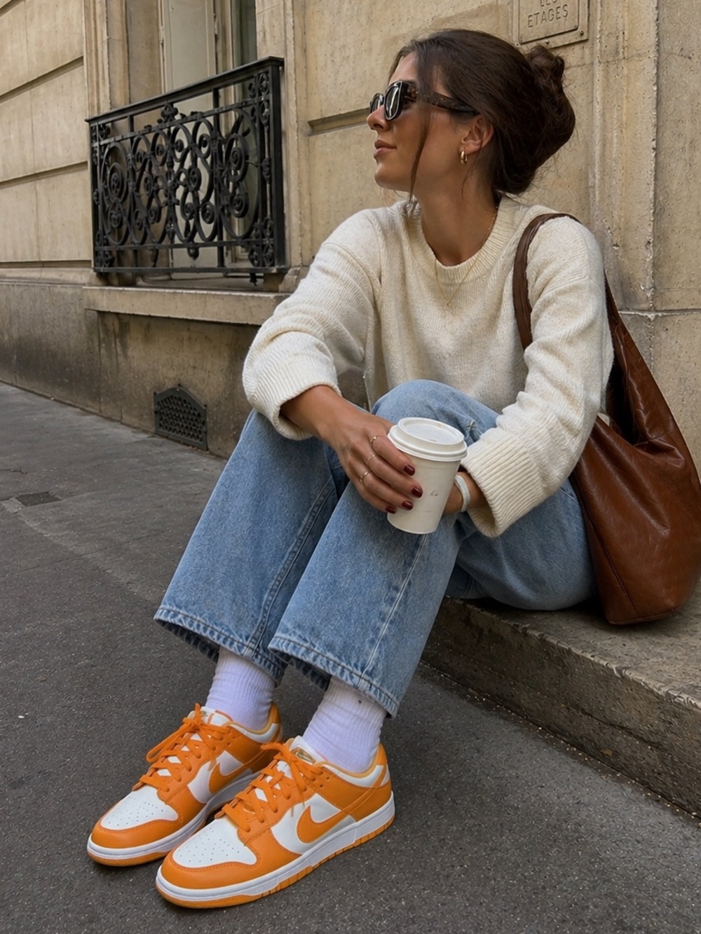 Women’s Nike Dunk Low Yellow / Orange and White Leather Low-Top Sneakers W9.5